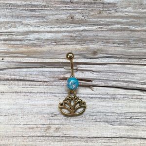 Blue Opal Gold Lotus Belly Button‎ Ring